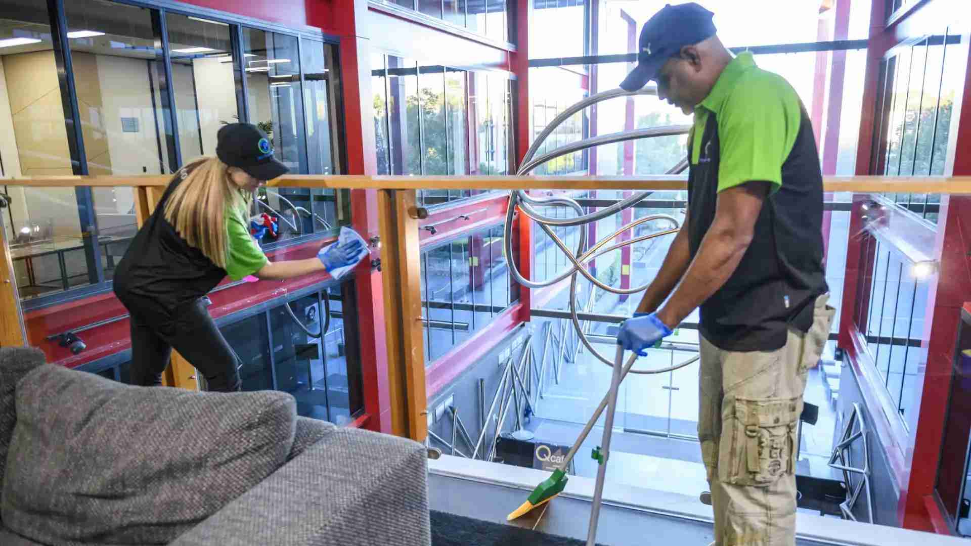 Strata cleaning team maintaining a lobby in a Parramatta 2150 residential building